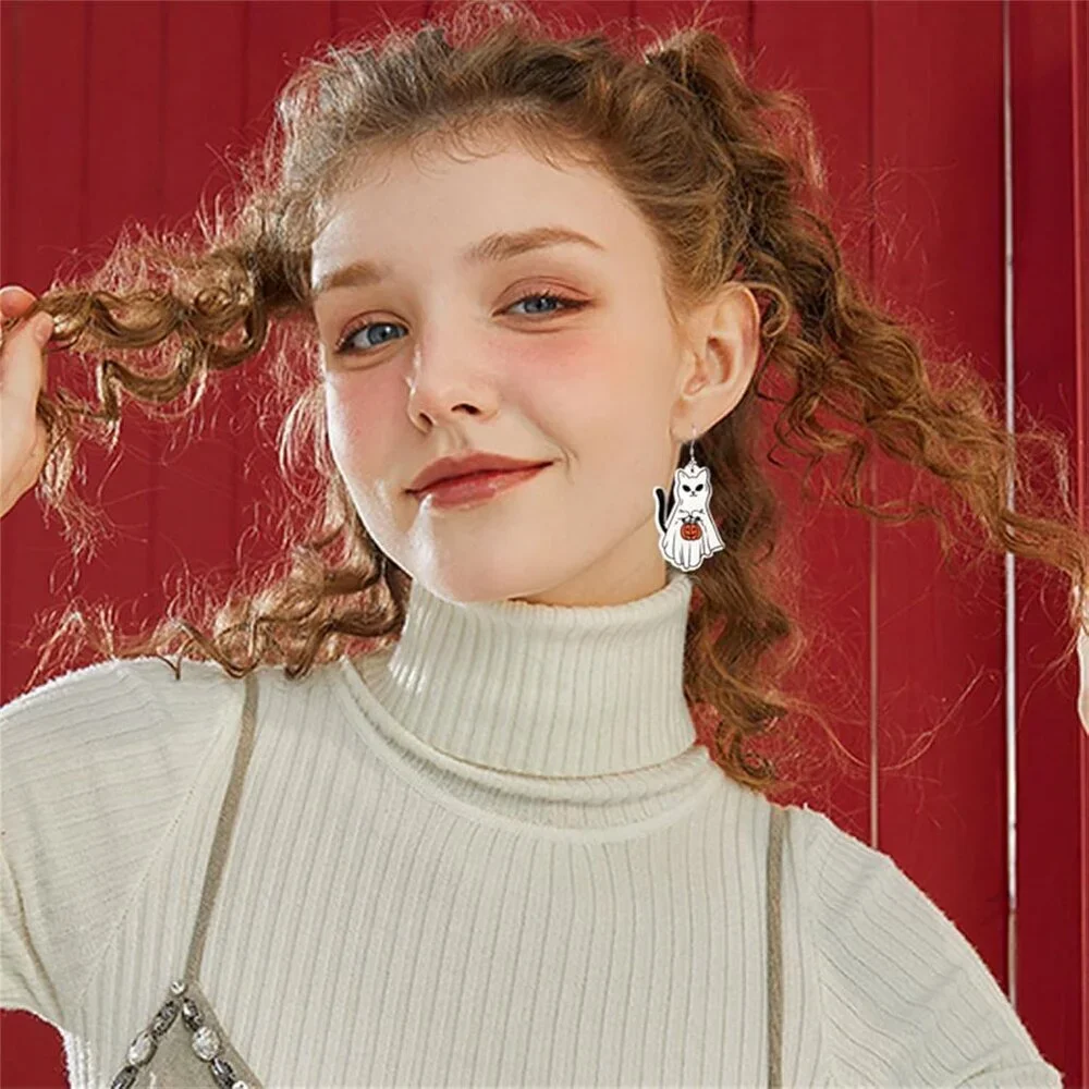Women's Ghost Cat A Halloween Cute Acrylic Zinc Ghost Pumpkin Cartoon Earrings